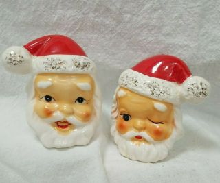 Vintage Winking Santa Claus Christmas Salt And Pepper Shakers