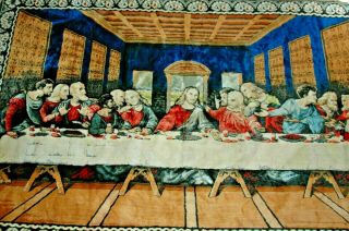 Vintage Last Supper Wall Hanging Tapestry Rug Lrg 72 " X 48 " Woven Velour Cotton