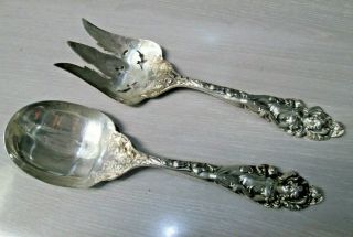 2pc Reed & Barton Love Disarmed Sterling Silver Salad Fork & Spoon Serving Set