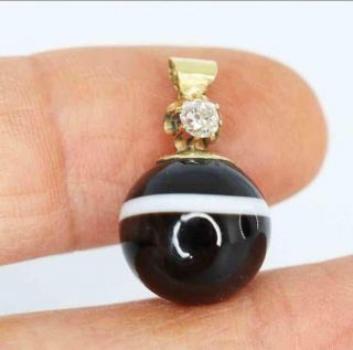 Best Antique Victorian 18ct Gold,  Old Cut Diamond & Banded Agate Pendant/charm
