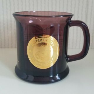 1995 Vintage Usmc Marine Corps Mug Colored Glass Cup Marine Hymn On Back