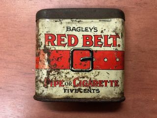 RARE Vintage Bagley ' s Red Belt Tobacco Pocket Tin 2