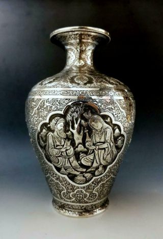 Very Fine Antique Persian Style Middle Eastern Islamic Solid Silver Vase 611g