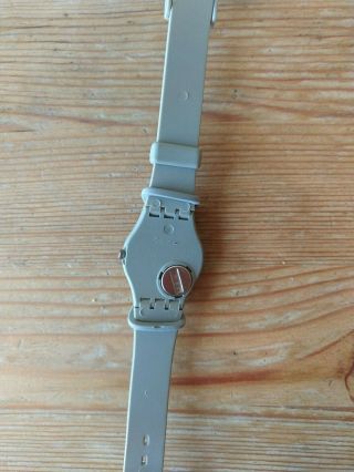 Vintage 80s Ladies Women ' s Swatch Watch Grey Black Red W Guard battery 3