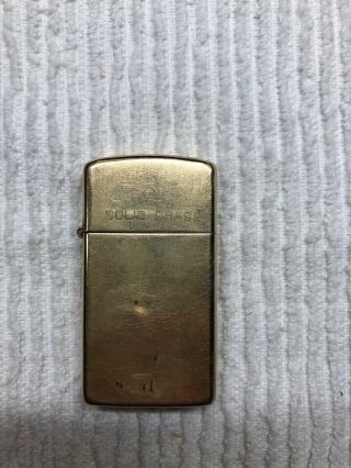 Vintage Slim Line Zippo Solid Brass Lighter 1932 - 1992 Stamped Solid Brass