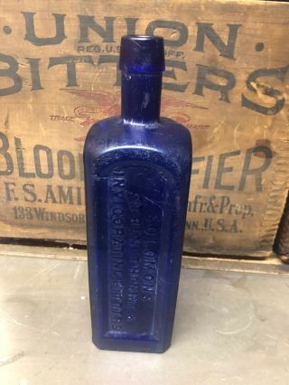 Solomons Strengthening & Invigorating Bitters Georgia Cobalt Blue Antique Bottle