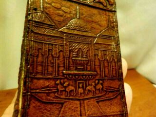 Vtg Hand Tooled Leather Cigarette Case Guard Dogs Mexico Mexican Architecture