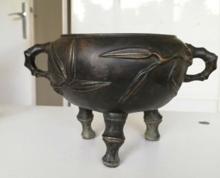 Chinese Antique bronze bamboo censer / Incense burner with mark 2
