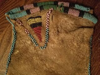 Antique American Indian Beaded Quill Pipe Tobacco Pouch Cree Ojibwa Chippewa ? 3