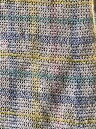 Vintage Beacon Pastel Plaid Open Weave Cotton Baby Blanket Usa Made