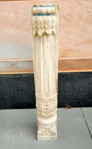 Antique Hindu Temple Marble Stone Pillar Hand Carved Floral Garden Decorative