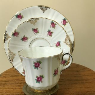Vintage Old Royal Bone China - England Red Rose Pattern Trio Set Very Good Cond