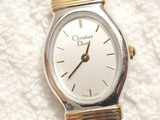 Vintage Christian Dior Swiss Made Watch 4 Jewels Gold Plated Bezel Leather Strap