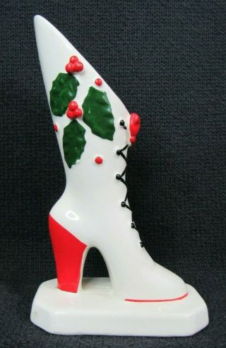 Vintage Napco Mrs Santa Claus Victorian Ceramic High Heel Boot Vase 6 3/4 "