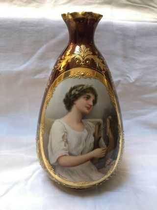 Antique Royal Vienna Porcelain Vase - Lady With Harp - Signed Wagner -