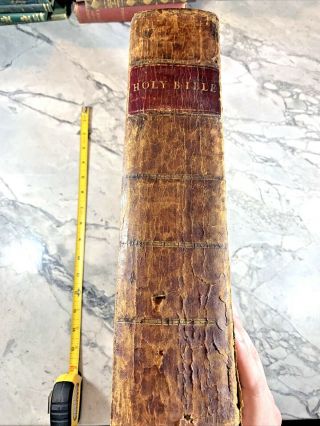 1801 Large Antique Leather Religious Book " The Holy Bible " Early American Print