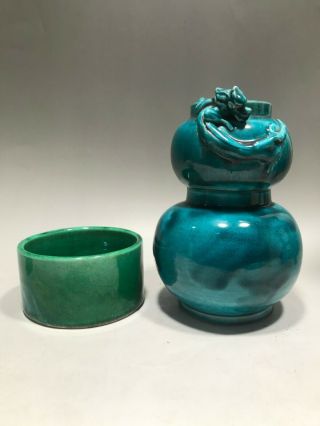 Chinese Porcelains Green Crackle Glazed Brush Washer & Blue Dragon Carved Vase