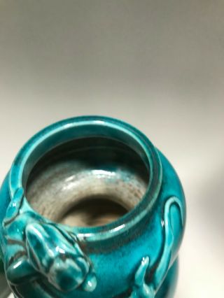 Chinese Porcelains Green Crackle Glazed Brush Washer & Blue Dragon Carved Vase 2