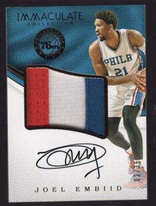 2016 - 17 Panini Immaculate Joel Embiid 3 Color Patch Autograph 2/35 76ers