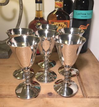Set Of Six Silver Plated Wine Goblets With Grape - Vine Stems 5¼ " By Falstar