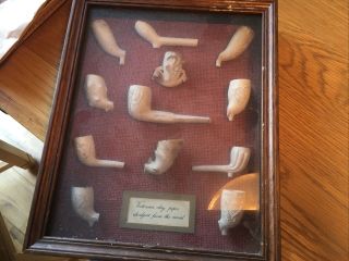 Set Of “victorian Clay Pipes Dredged From Canal” In A Display Case.  Look