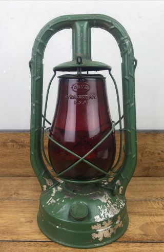 Vintage Dietz Monarch Lantern Oil Lamp Red Glass Loc Nob