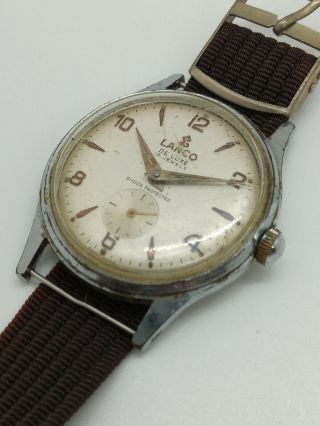 Vintage Mens Lanco De Luxe Wrist Watch 15 Jewels Fully Shock Resistant
