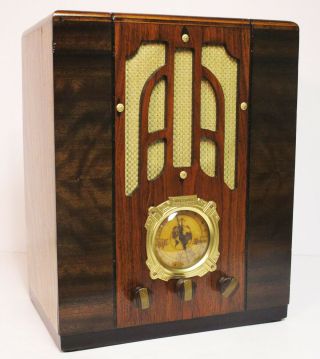 Old Antique Wood Silvertone Vintage Tube Radio - Restored Deco Tombstone