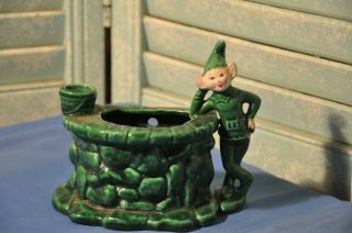 Vintage Treasure Craft Pixie Elf Planter Wishing Well Retro Collectible Green