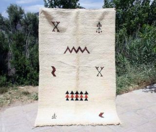 Moroccan Boujaad Stunning 100 Wool Handmade Rug Berber Carpet (5 Ft X 8,  2 Ft)