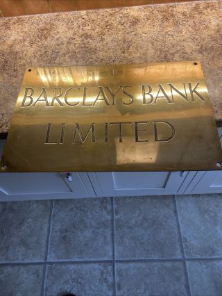 Large Vintage Heavy Barclay Bank Sign In Brass Bronze 24x16 Inches