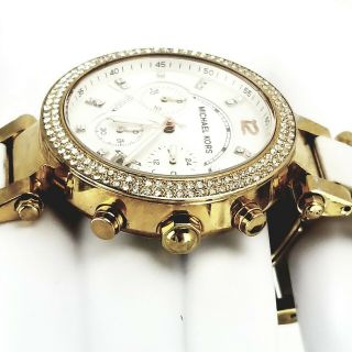 Michael Kors MK5774 Women ' s Watch Chronograph Stainless Steel Acetate Gold White 2