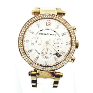 Michael Kors MK5774 Women ' s Watch Chronograph Stainless Steel Acetate Gold White 3
