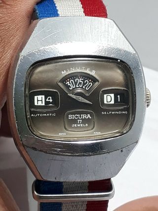 Vintage Sicura Breitling Automatic Jumping Hour Digital Men,  S Wristwatch