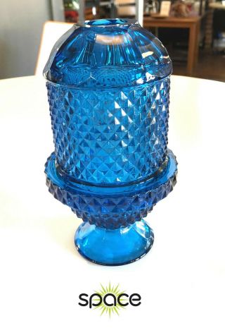 Vintage Blue Viking Glass Fairy Light Lamp Retro Mid - Century - -