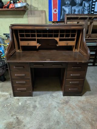 Vintage Solid Oak Rolltop Desk 2