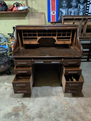 Vintage Solid Oak Rolltop Desk 3