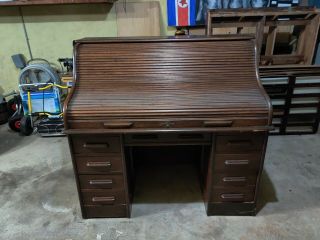 Vintage Solid Oak Rolltop Desk 4