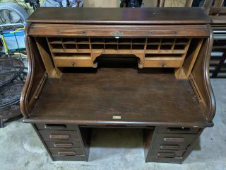Vintage Solid Oak Rolltop Desk 5