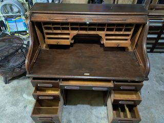 Vintage Solid Oak Rolltop Desk 6