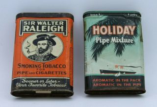 Vintage Sir Walter Raleigh & Holiday Tobacco Tins