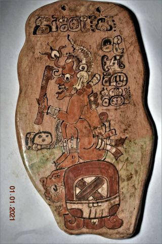 Pre Columbian Mayan Pendant,  Glyphs 6 " Prov