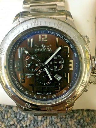 Invicta Swiss Mens Chrono 4158 Very Heavy 10.  8 Oz 8 " Band Divers Watch 200 Meter