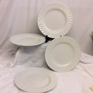 4 Vintage Sheffield " Bone White " Swirl Dinner Plates,  Usa.
