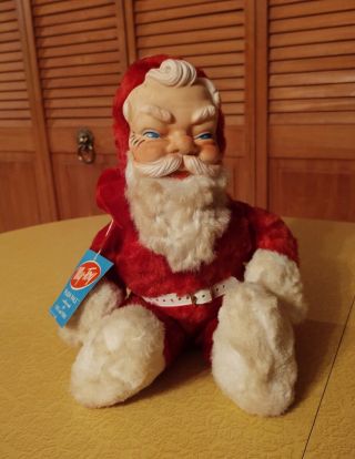 Vintage My Toy Plush Pals Santa Rubber Face With Tag Music Box Is Not