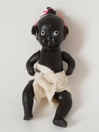 Vintage Black African American Bisque Jointed Baby Doll W/hair