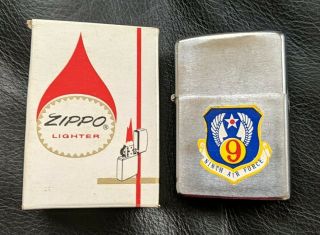 1973 Vintage Us 9 Ninth Air Force Zippo Lighter W/ Box United States