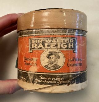 Vintage Very Rare Cardboard Tobacco Can Sir Walter Raleigh 4.  25” Diam.  4” Tall
