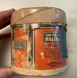 Vintage Very Rare Cardboard Tobacco Can Sir Walter Raleigh 4.  25” Diam.  4” Tall 3