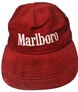 Vintage Marlboro Tobacco Snapback Trucker Hat Cap Corduroy Made In Usa